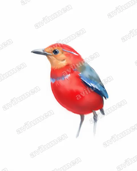 蓝斑八色鸫（Erythropitta arquata）的水彩插画