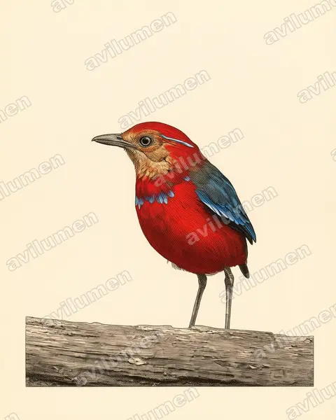 蓝斑八色鸫（Erythropitta arquata）的古典图版插画