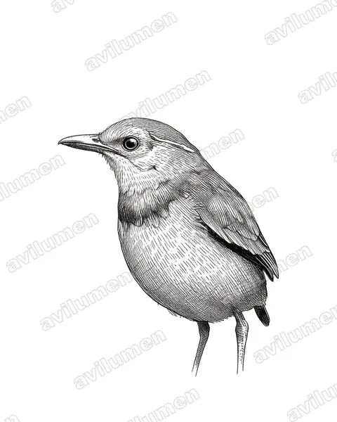 蓝斑八色鸫（Erythropitta arquata）的钢笔墨线插画