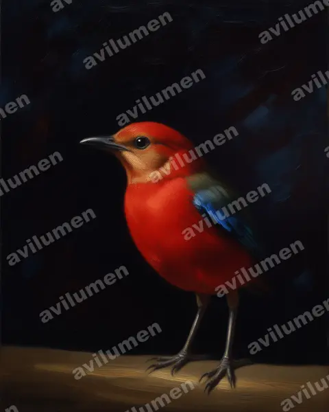 蓝斑八色鸫（Erythropitta arquata）的油画插画