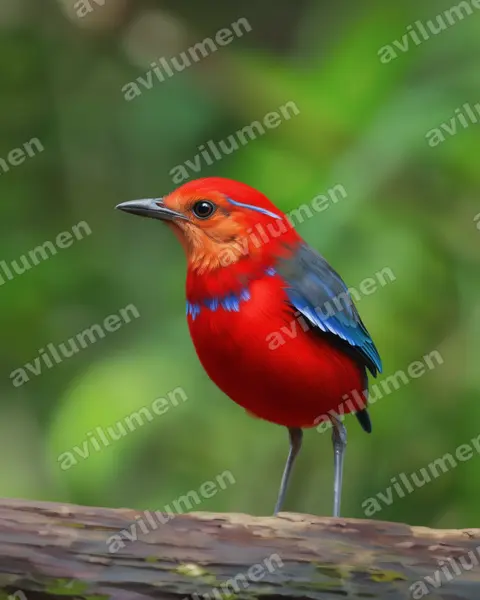 蓝斑八色鸫（Erythropitta arquata）的写实插画