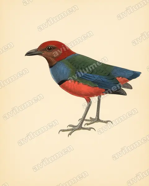 Vintage plate illustration: Erythropitta caeruleitorques (Sangihe pitta)