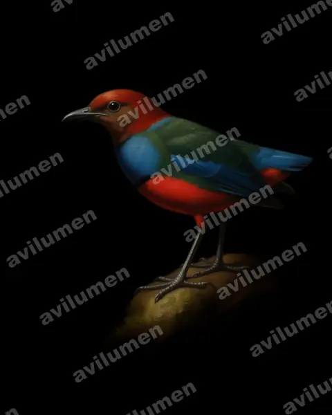 Oil illustration: Erythropitta caeruleitorques (Sangihe pitta)