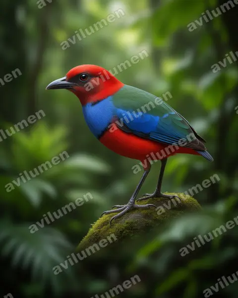 Realistic illustration: Erythropitta caeruleitorques (Sangihe pitta)