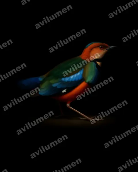 Illustration im Stil Öl: Sulawesi-Blaubrustpitta (Erythropitta celebensis)
