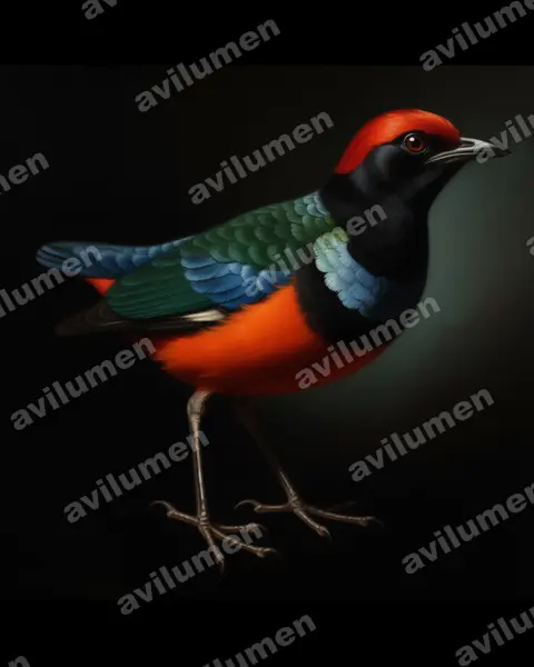 Illustration im Stil Öl: Sula-Blaubrustpitta (Erythropitta dohertyi)