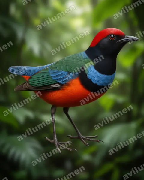 Illustration im Stil Realistisch: Sula-Blaubrustpitta (Erythropitta dohertyi)