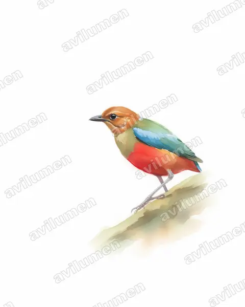 Illustration im Stil Aquarell: Philippinen-Blaubrustpitta (Erythropitta erythrogaster)