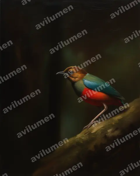 Illustration im Stil Öl: Philippinen-Blaubrustpitta (Erythropitta erythrogaster)