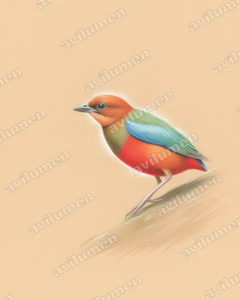Illustration im Stil Buntstift: Philippinen-Blaubrustpitta (Erythropitta erythrogaster)