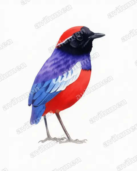 Watercolor illustration: Erythropitta granatina (Garnet Pitta)