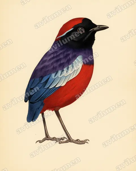 Vintage plate illustration: Erythropitta granatina (Garnet Pitta)