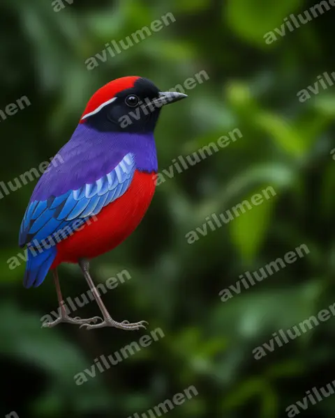 Realistic illustration: Erythropitta granatina (Garnet Pitta)