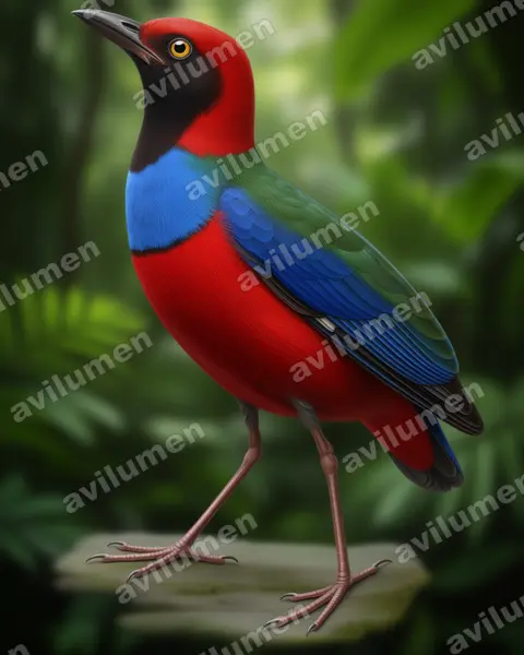 Papuan pitta(Erythropitta macklotii)的写实插画