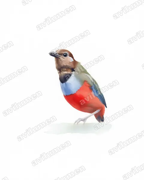 Watercolor illustration: Erythropitta rubrinucha (South Moluccan Pitta)