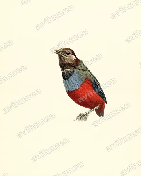 Vintage plate illustration: Erythropitta rubrinucha (South Moluccan Pitta)