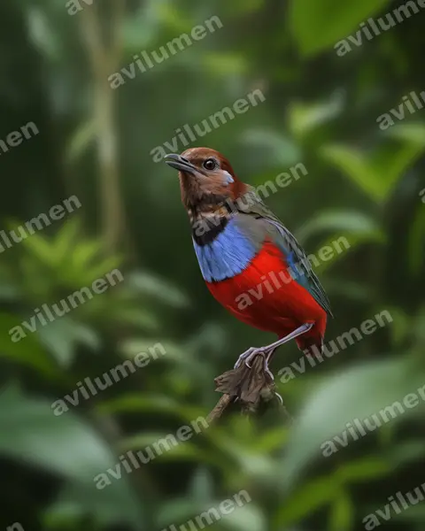 Realistic illustration: Erythropitta rubrinucha (South Moluccan Pitta)