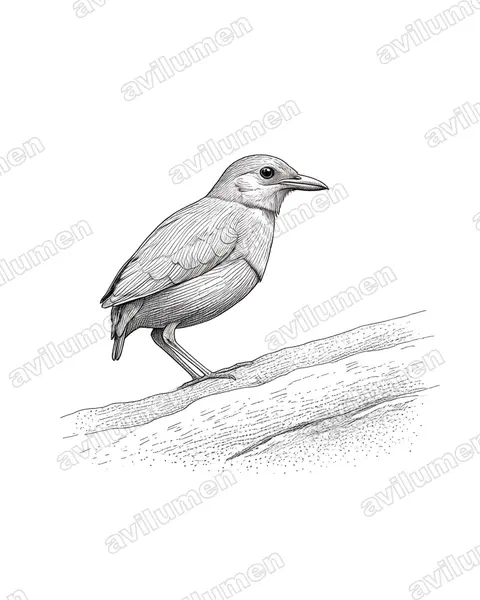 Illustration im Stil Tusche: Nordmolukken-Blaubrustpitta (Erythropitta rufiventris)