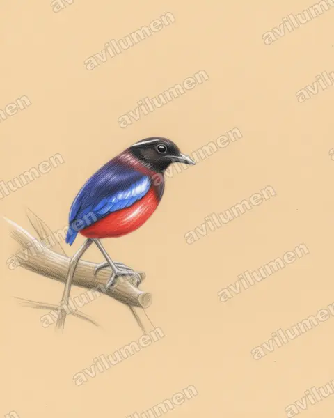 Illustration Crayon de couleur : Erythropitta ussheri (Brève d’Ussher)