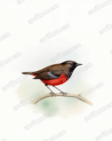黑冠八色鸫（Erythropitta venusta）的水彩插画