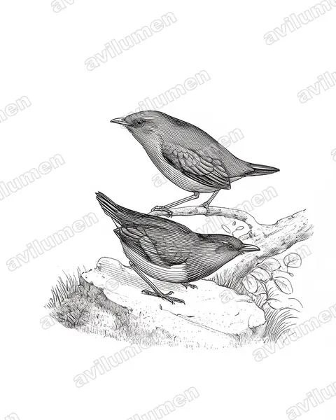 黑冠八色鸫（Erythropitta venusta）的钢笔墨线插画