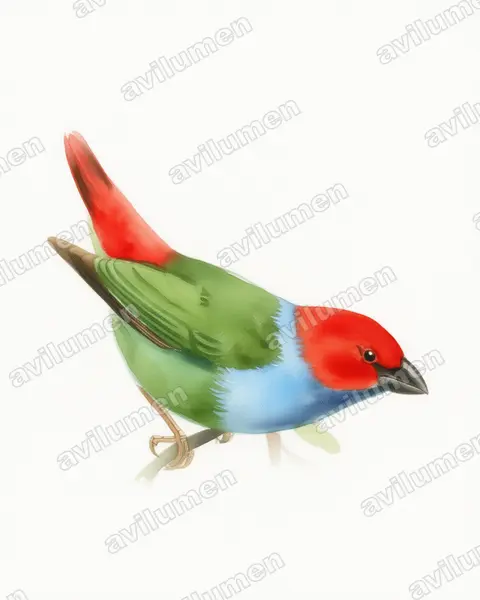 Ilustración en Acuarela: Erythrura cyaneovirens (Diamante verdiazul)