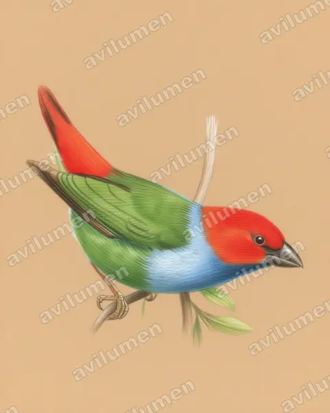 Ilustración en Lápiz de color: Erythrura cyaneovirens (Diamante verdiazul)