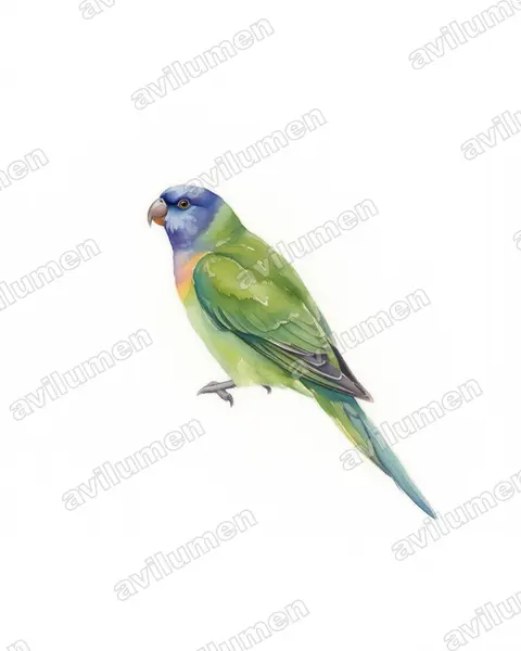 Watercolor illustration: Erythrura papuana (Papuan parrotfinch)