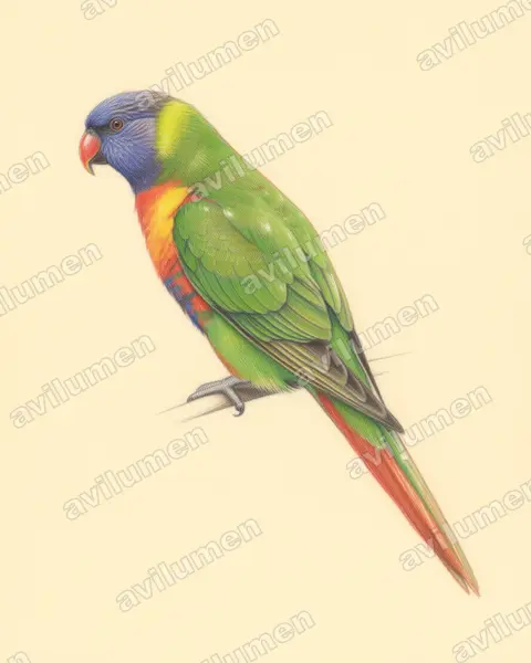 Colored pencil illustration: Erythrura papuana (Papuan parrotfinch)