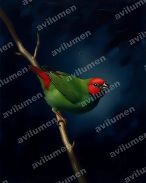 Illustration Huile : Erythrura pealii (Diamant de Peale)