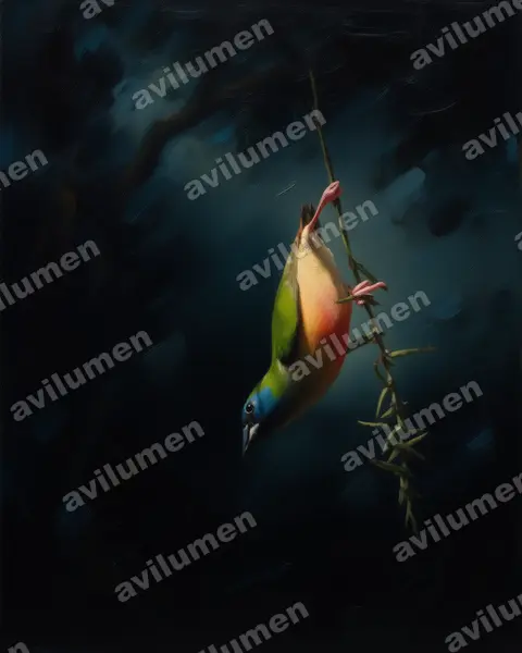 Oil illustration: Erythrura prasina (Pin-tailed parrotfinch)