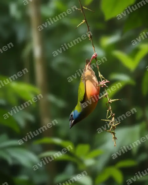 Realistic illustration: Erythrura prasina (Pin-tailed parrotfinch)