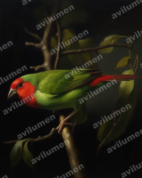 Illustration Huile : Erythrura psittacea (Diamant psittaculaire)