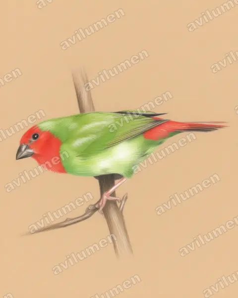Illustration Crayon de couleur : Erythrura psittacea (Diamant psittaculaire)