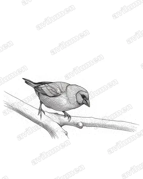 蓝脸鹦雀（Erythrura trichroa）的钢笔墨线插画