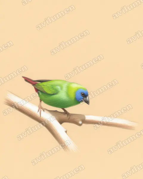 蓝脸鹦雀（Erythrura trichroa）的彩色铅笔插画
