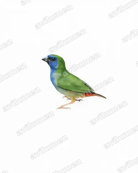 Illustration im Stil Aquarell: Blaugrüne Papageiamadine (Erythrura tricolor)