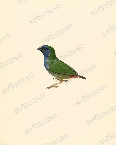 Illustration im Stil Historische Tafel: Blaugrüne Papageiamadine (Erythrura tricolor)