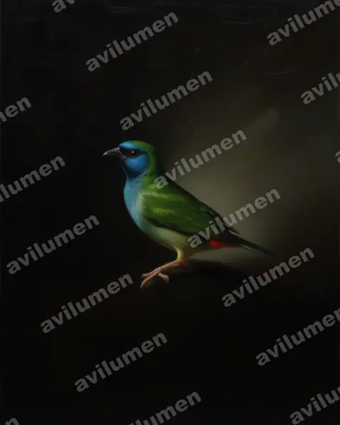 Illustration im Stil Öl: Blaugrüne Papageiamadine (Erythrura tricolor)