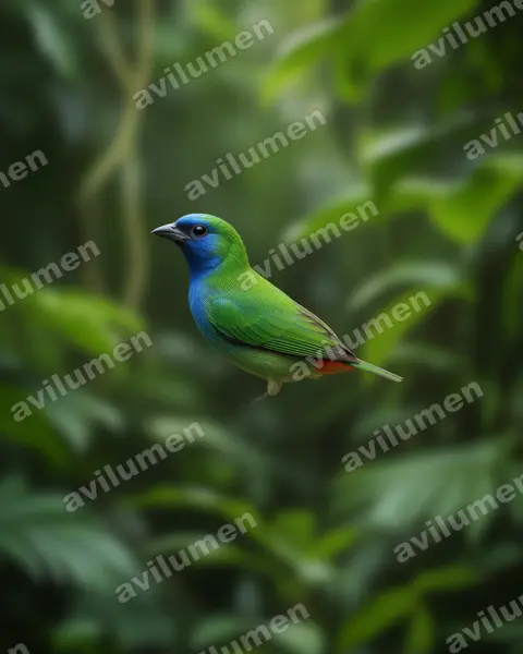 Illustration im Stil Realistisch: Blaugrüne Papageiamadine (Erythrura tricolor)