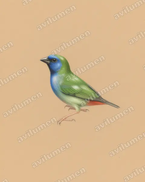 Illustration im Stil Buntstift: Blaugrüne Papageiamadine (Erythrura tricolor)