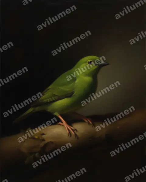 绿脸鹦雀（Erythrura viridifacies）的油画插画