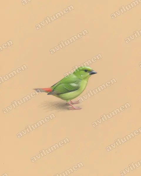 绿脸鹦雀（Erythrura viridifacies）的彩色铅笔插画