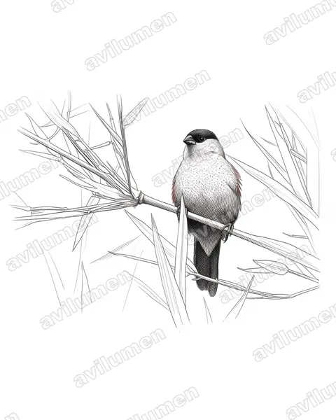 黑头梅花雀（Estrilda atricapilla）的钢笔墨线插画
