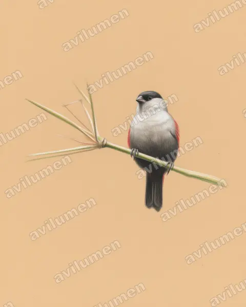 黑头梅花雀（Estrilda atricapilla）的彩色铅笔插画