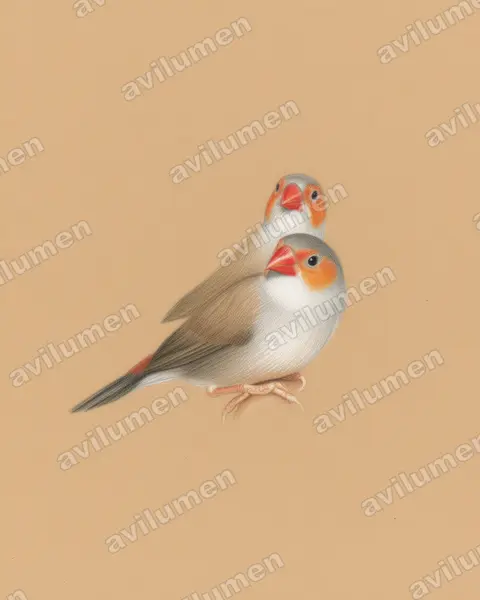 Ilustración en Lápiz de color: Estrilda melpoda (Estrilda carinaranja)