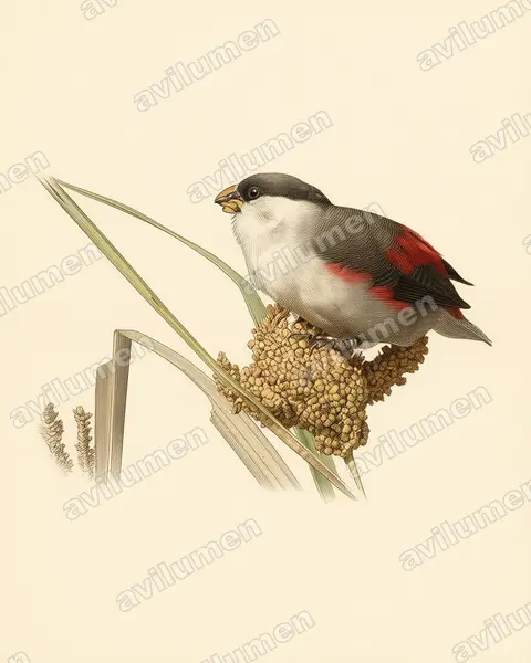 Vintage plate illustration: Estrilda nonnula (Black-crowned Waxbill)