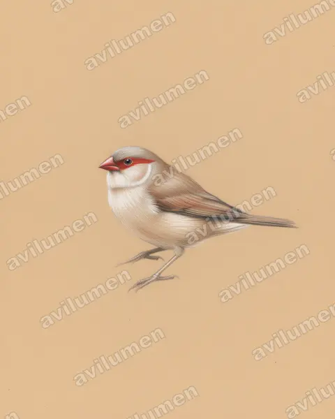 Ilustración en Lápiz de color: Estrilda rufibarba (Estrilda árabe)