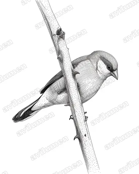 Illustration im Stil Tusche: Grauastrild (Estrilda troglodytes)