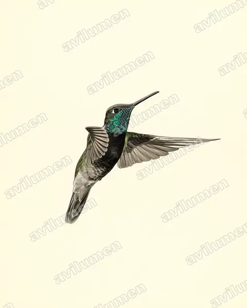 Illustration im Stil Historische Tafel: Violettkron-Brillantkolibri (Eugenes fulgens)